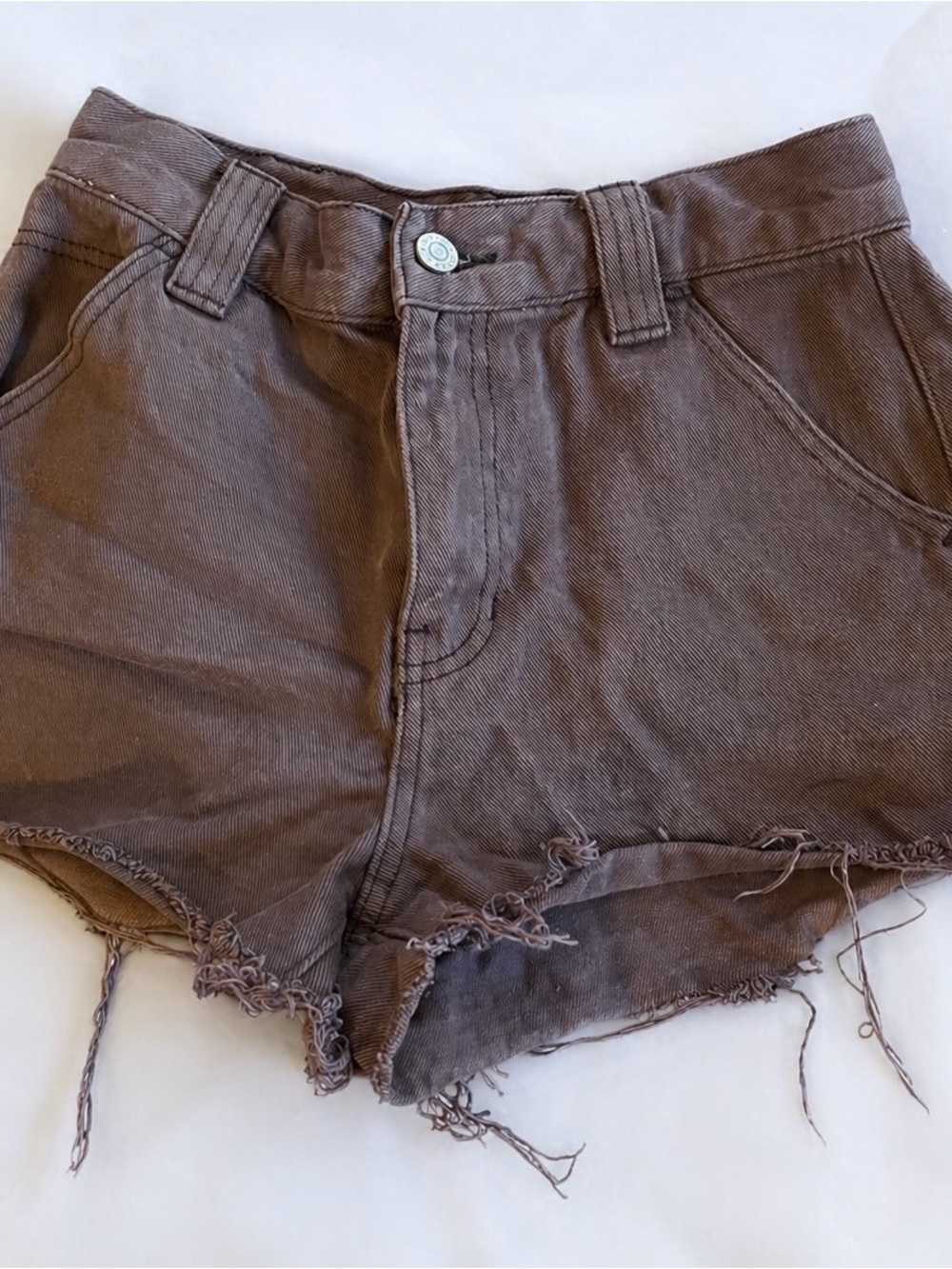 PacSun Brown Distressed High-Rise Denim Shorts